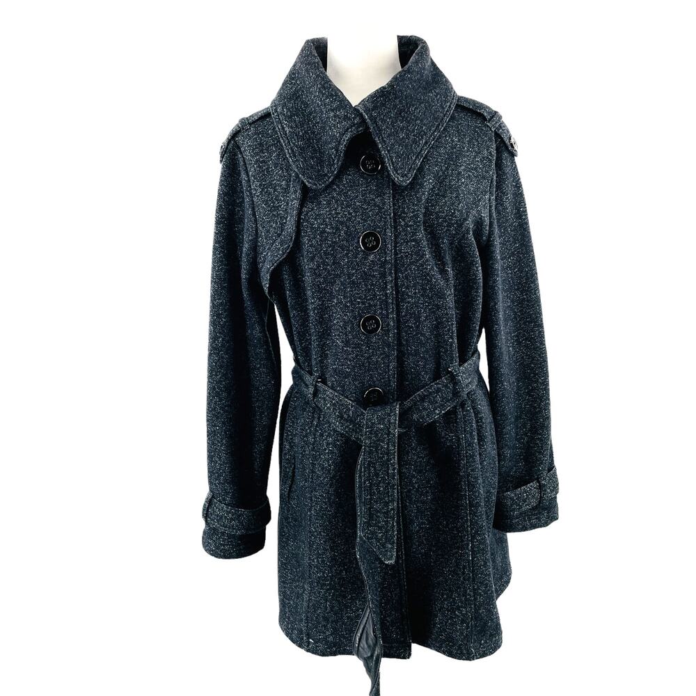 Iz Byer Gray Knit Outdoor Belted Soft Cozy Fall Winter Trench Coat Jacket XL